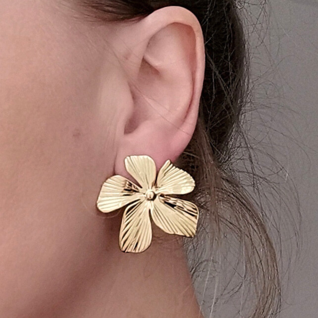 Boucles d'oreilles XXL fleur acier inoxydable doré