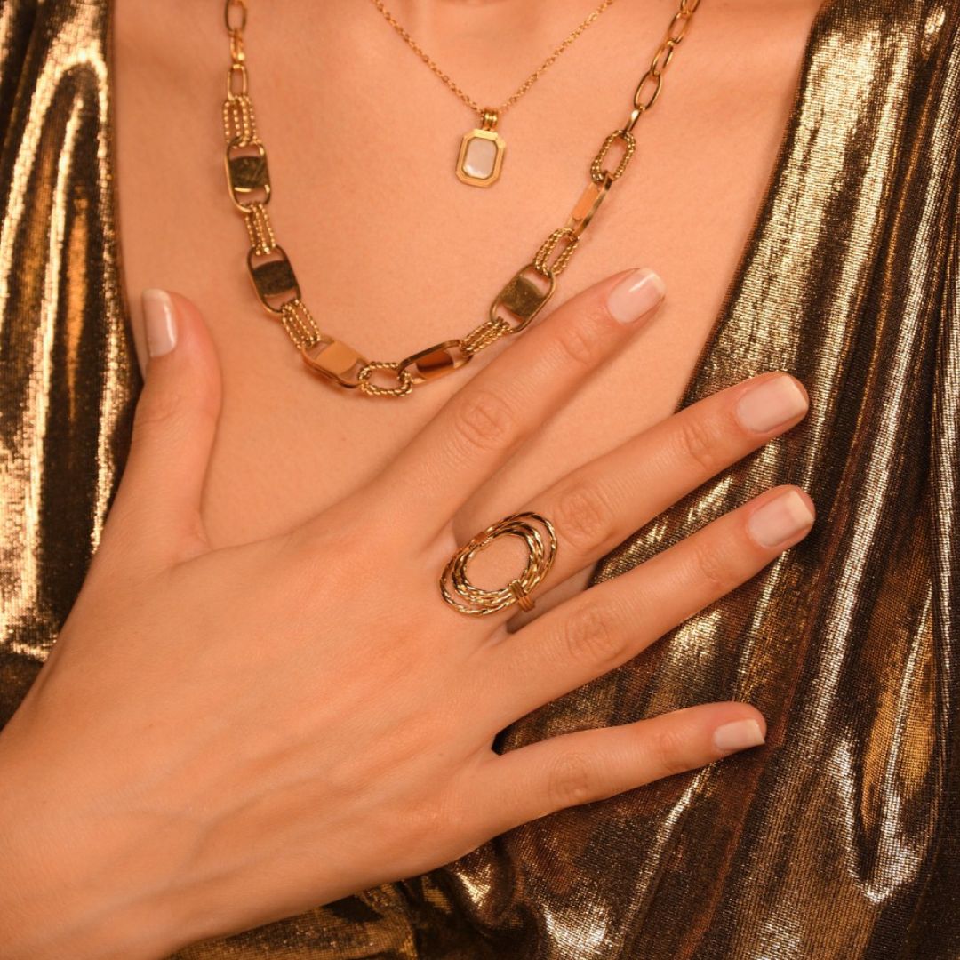 Bague trois anneaux noués acier inoxydable doré