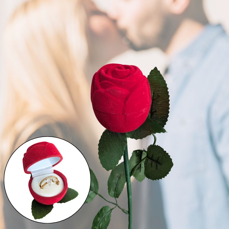 Coffret bague avec écrin en forme de rose rouge - Rosalia