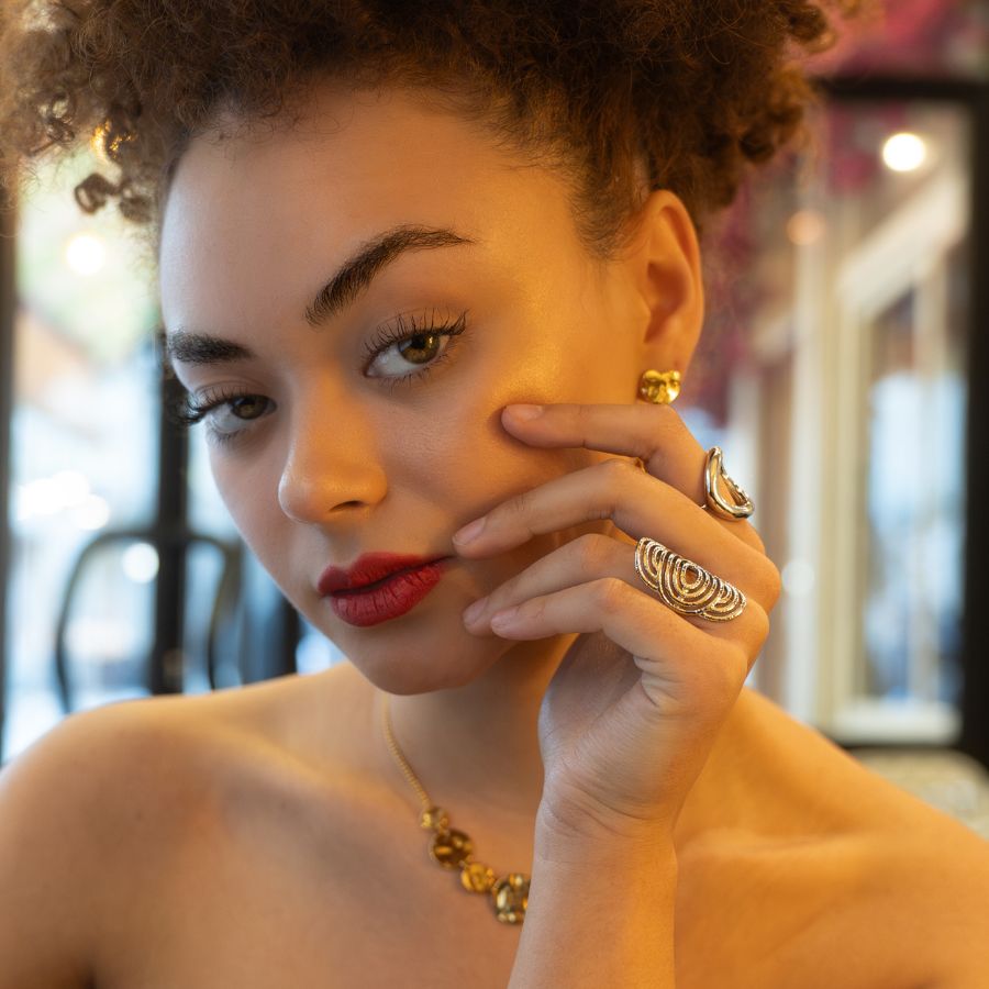 Bague fantaisie longue bohème en acier inoxydable argenté