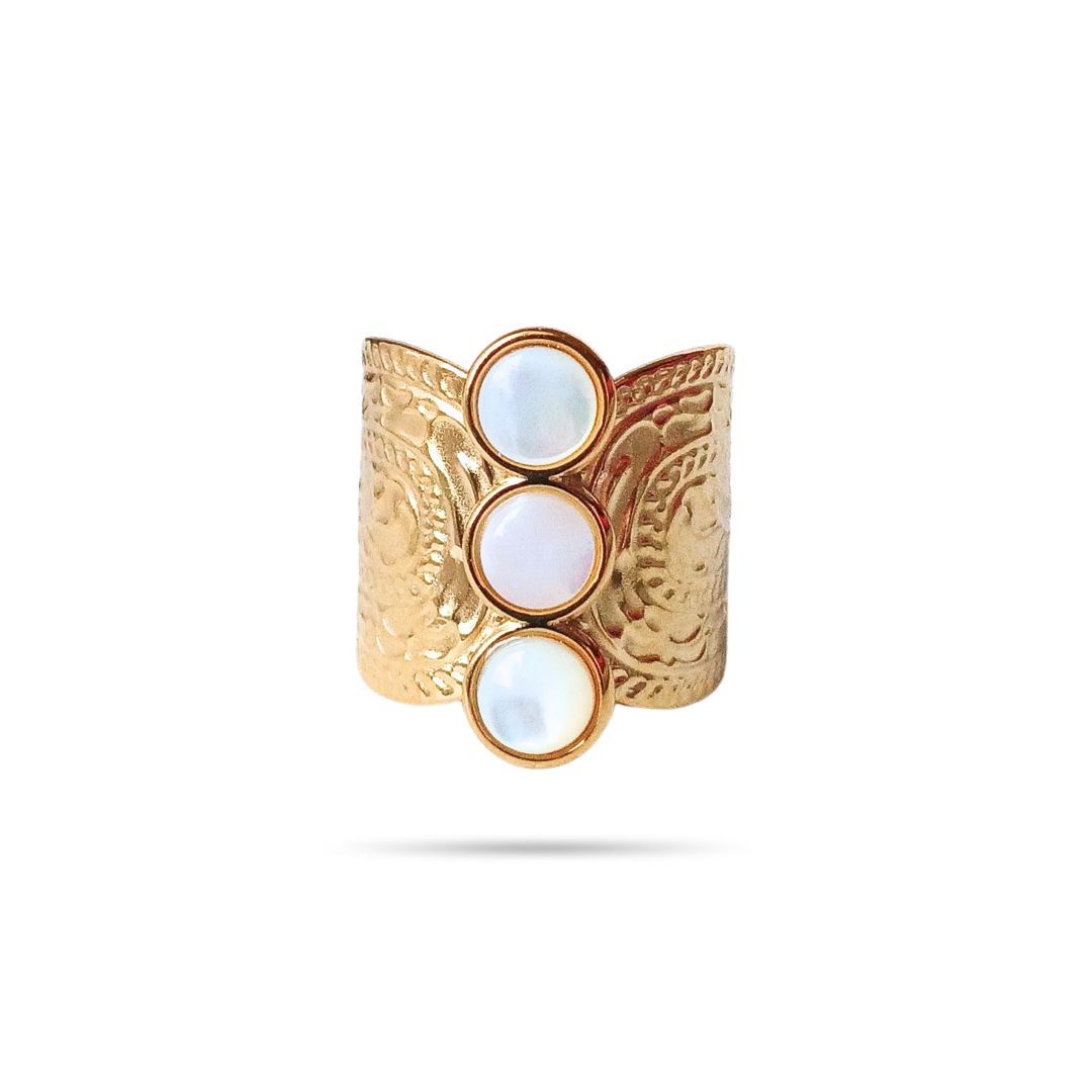 Bague fantaisie pierres naturelles nacre blanche