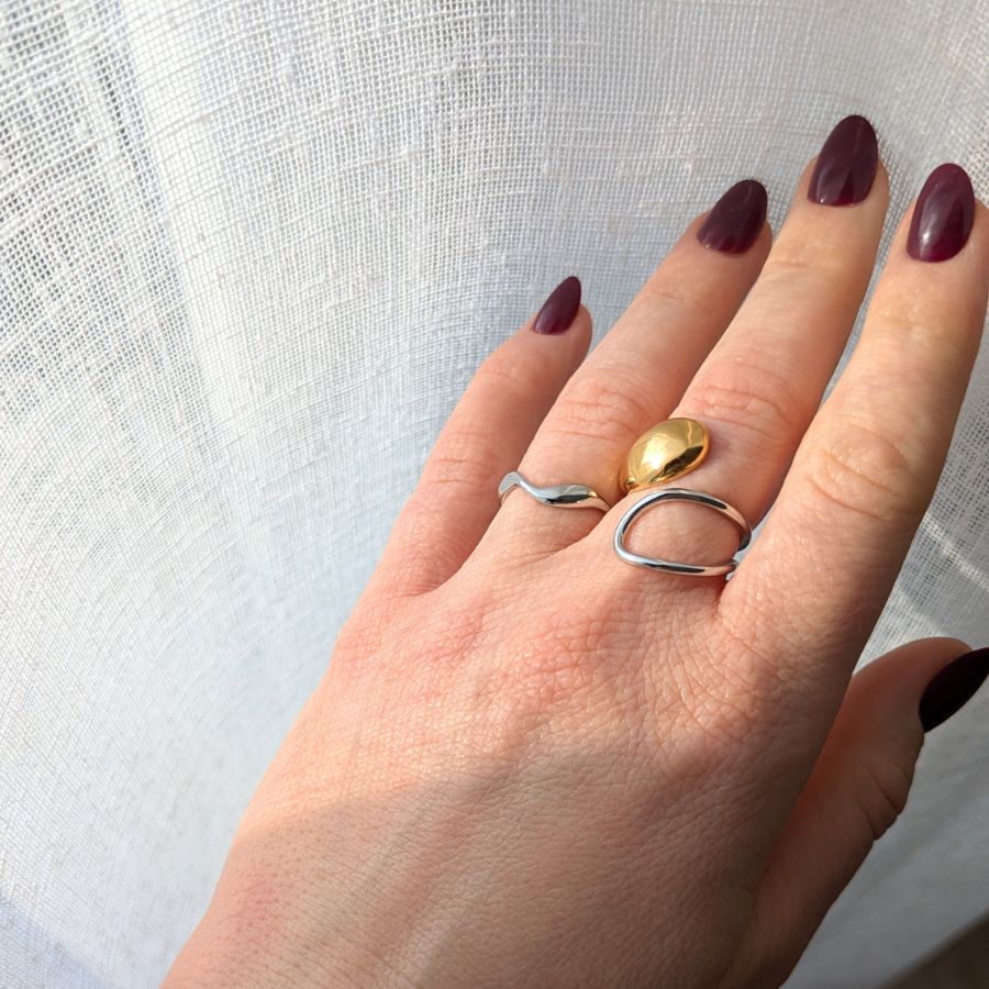 Bague goutte d'eau originale asymétrique en acier inoxydable bicolore