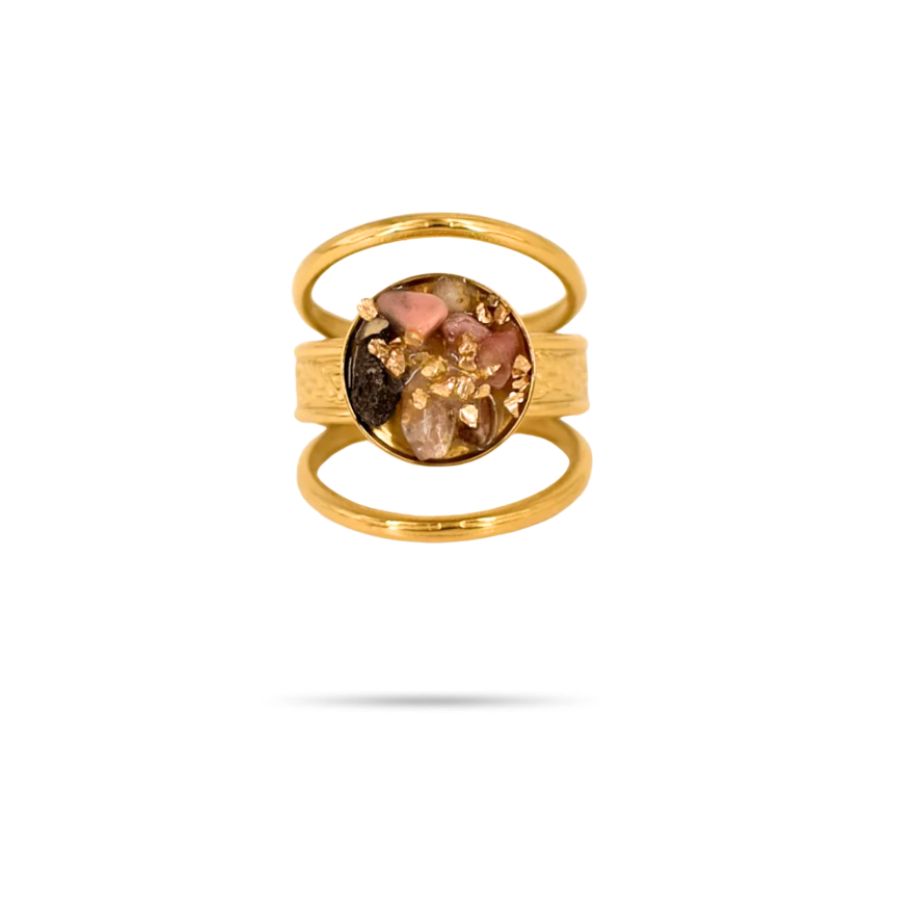 Bague multirang tourmaline en acier inoxydable doré - Lina