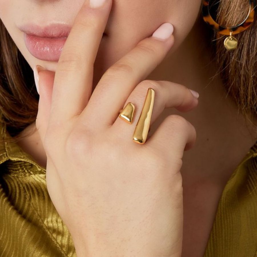 Bague originale asymétrique en acier inoxydable bicolore | Tamara
