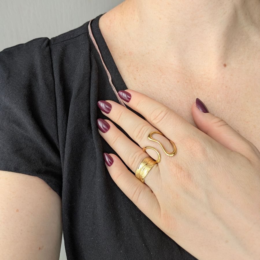 Bague fantaisie asymétrique acier inoxydable doré