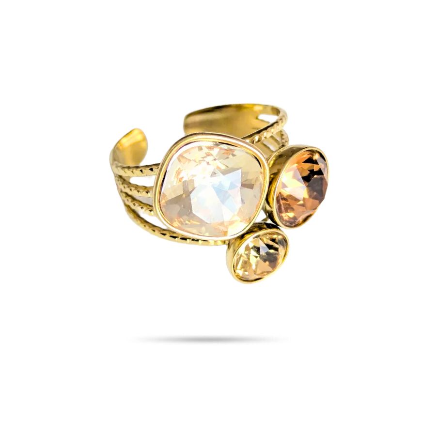 Bague pierres strass en acier inoxydable doré | Ida