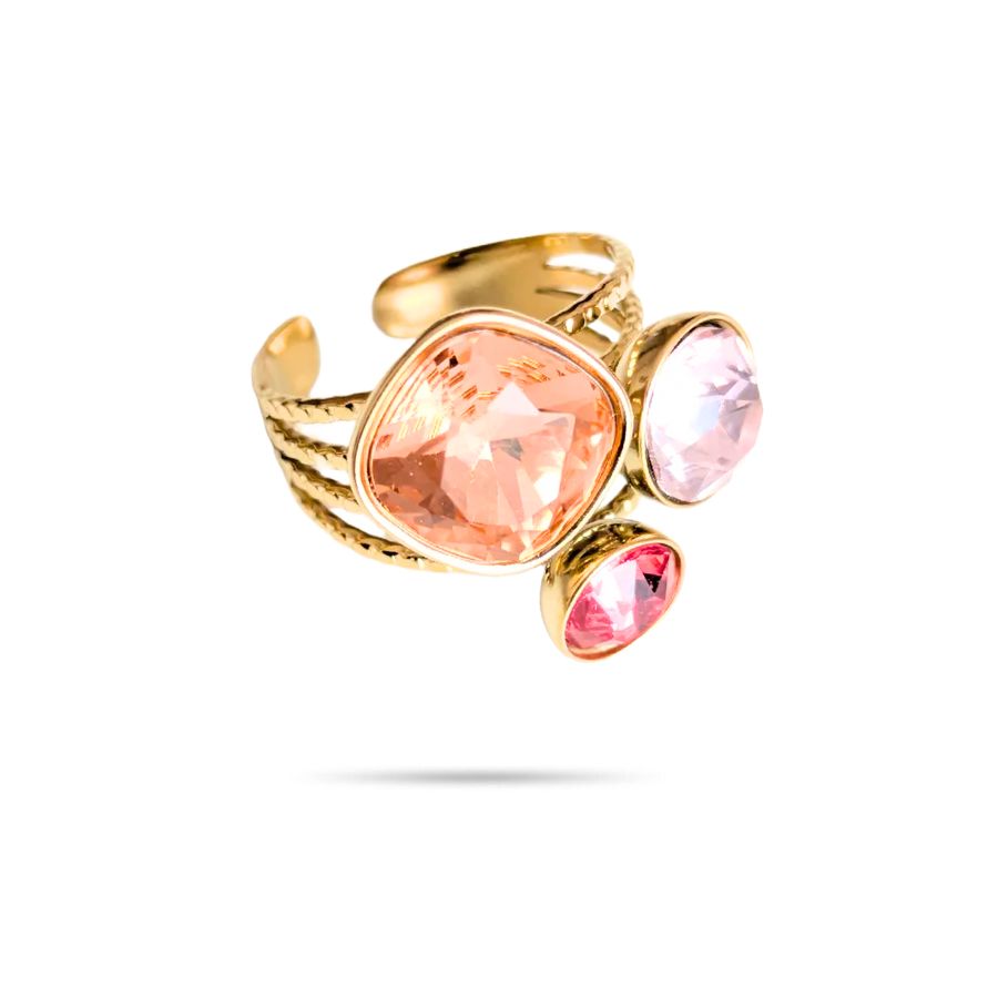 Bague pierres strass en acier inoxydable doré | Ida