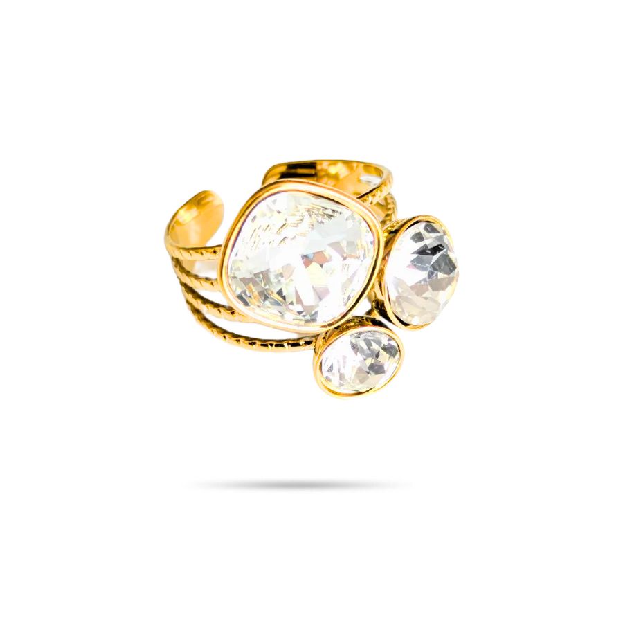 Bague pierres strass en acier inoxydable doré | Ida