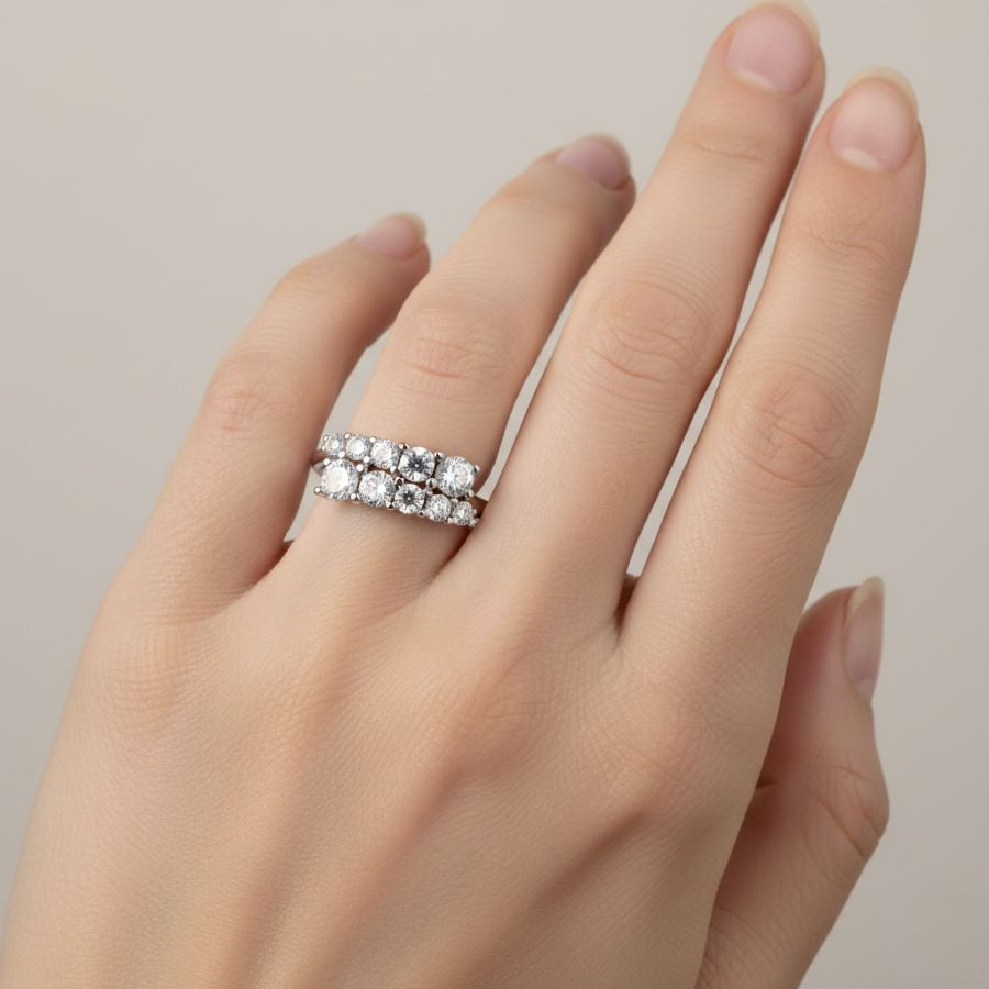 Bague réglable strass double rang acier inoxydable argenté