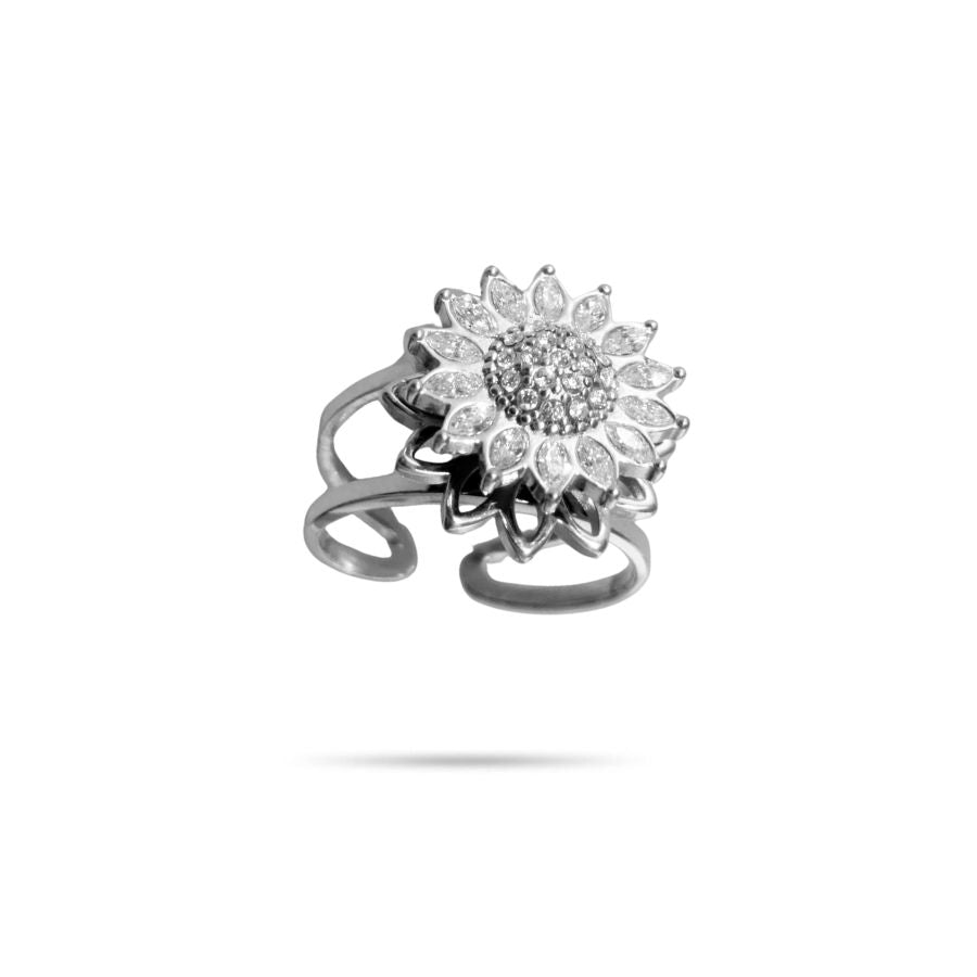 bague anti stress tournante en acier inoxydable argenté