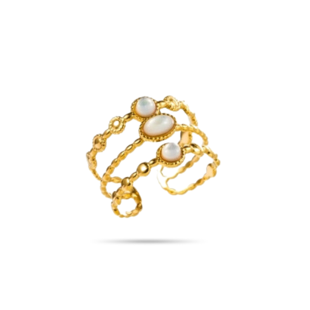 Bague dorée bohème nacre blanche en acier inoxydable doré