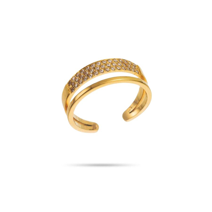 Bague fantaisie double rang avec strass en acier inoxydable | Sali