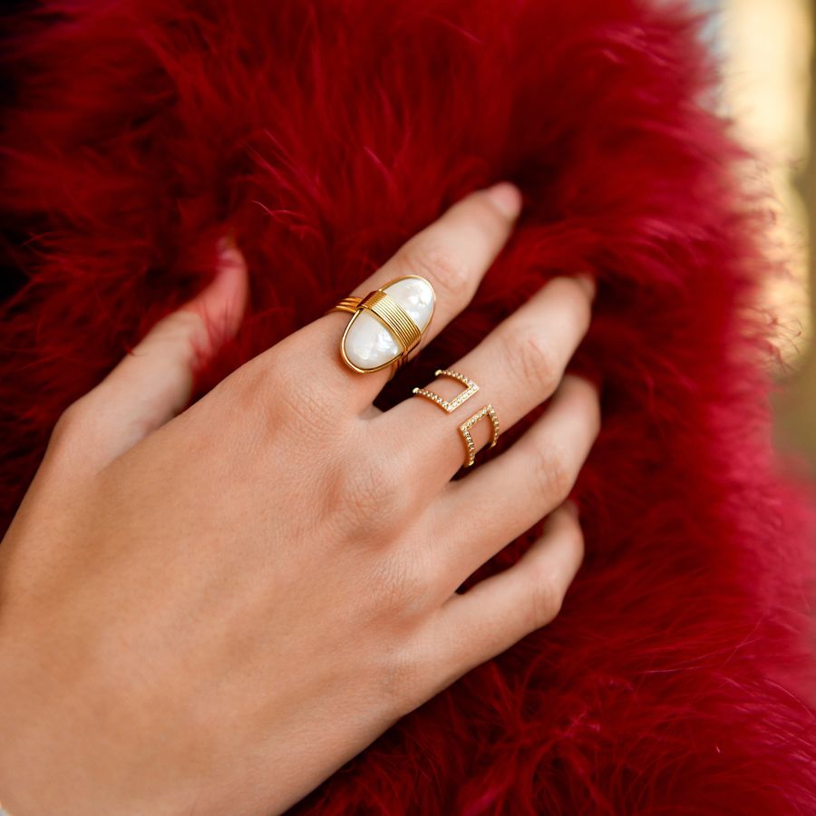 Bague fantaisie originale nacre blanche | Lana