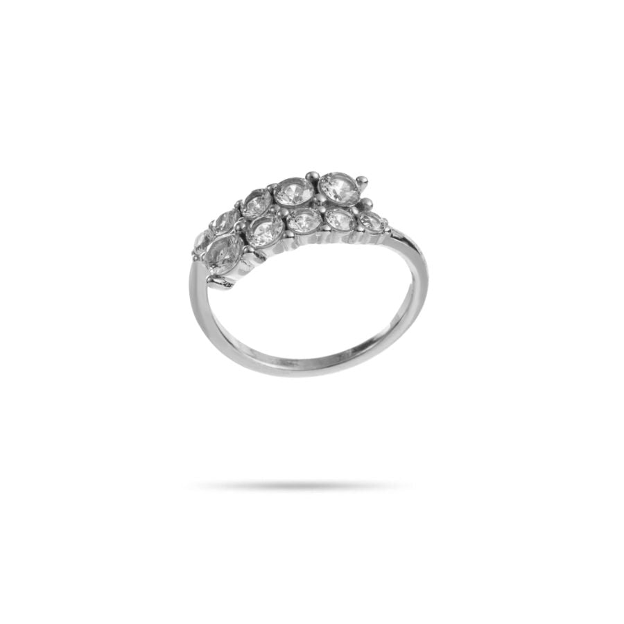 Bague fantaisie strass double rang acier inoxydable doré | Gabrielle