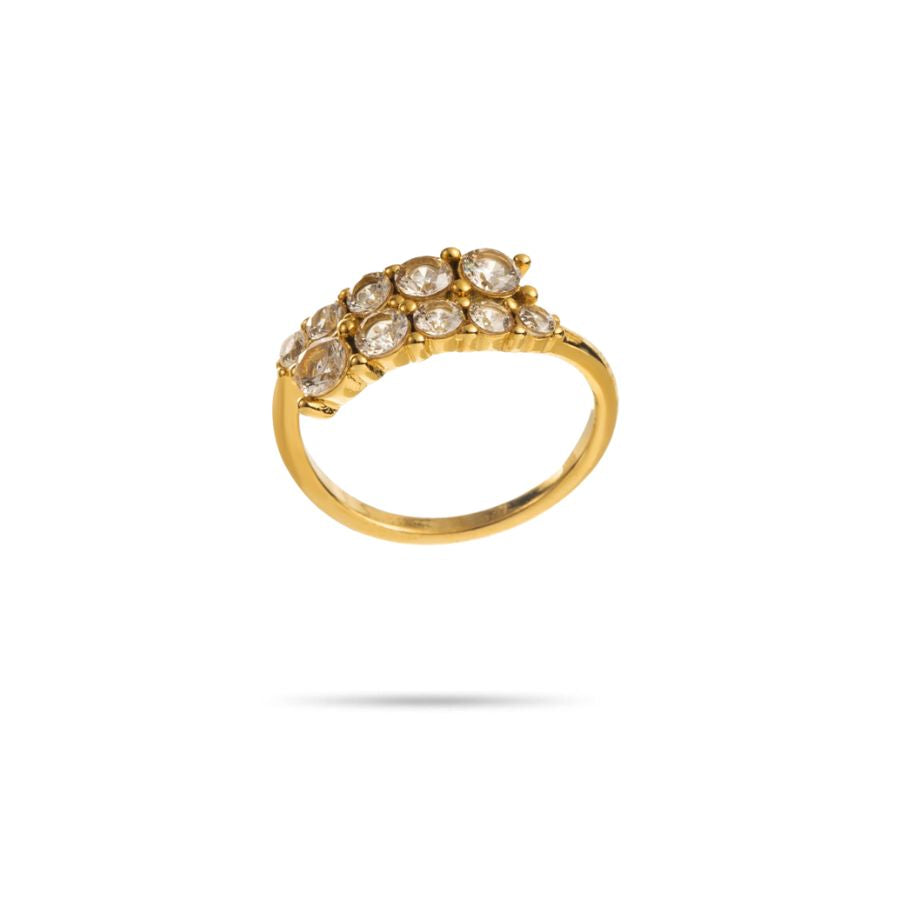 Bague fantaisie strass double rang acier inoxydable doré | Gabrielle