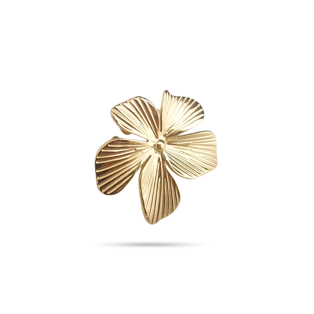 Bague fleur ajustable acier inoxydable dorée - Léa