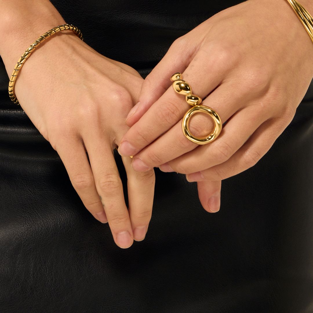 Bague goutte d'eau en acier inoxydable argentée