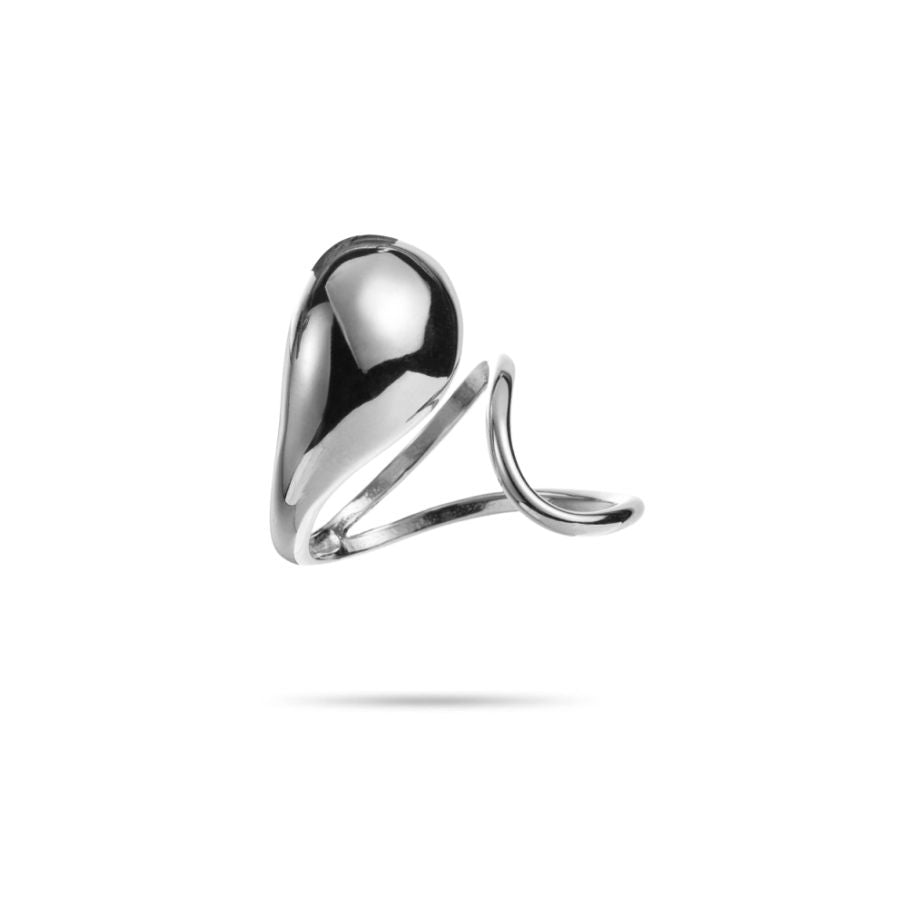 Bague goutte d'eau originale asymétrique en acier inoxydable argenté
