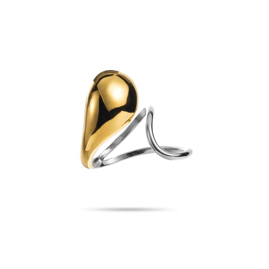 Bague goutte d'eau originale asymétrique en acier inoxydable bicolore