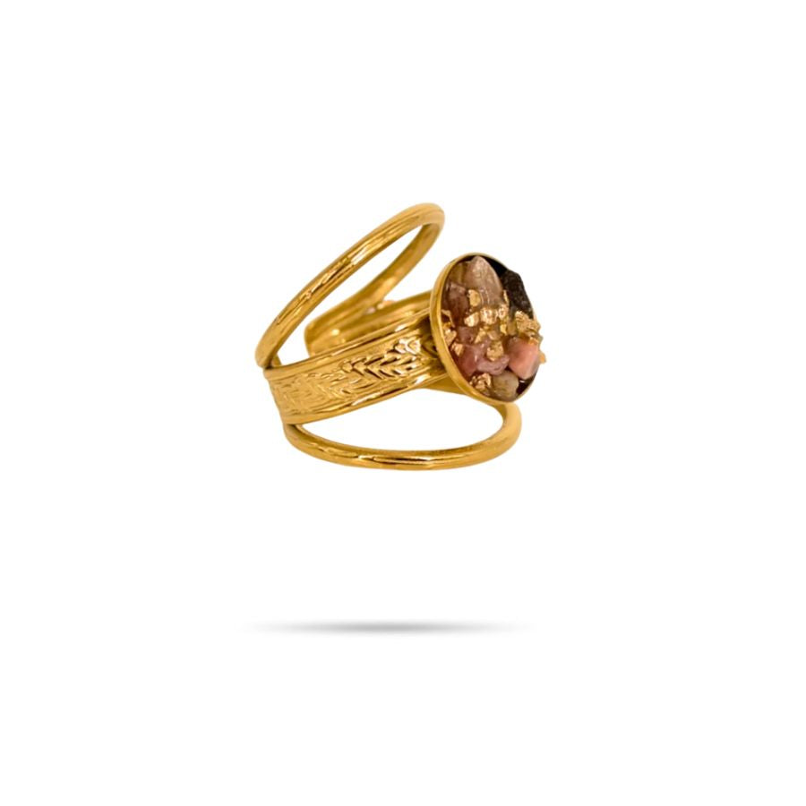 Bague multirang tourmaline en acier inoxydable doré - Lina