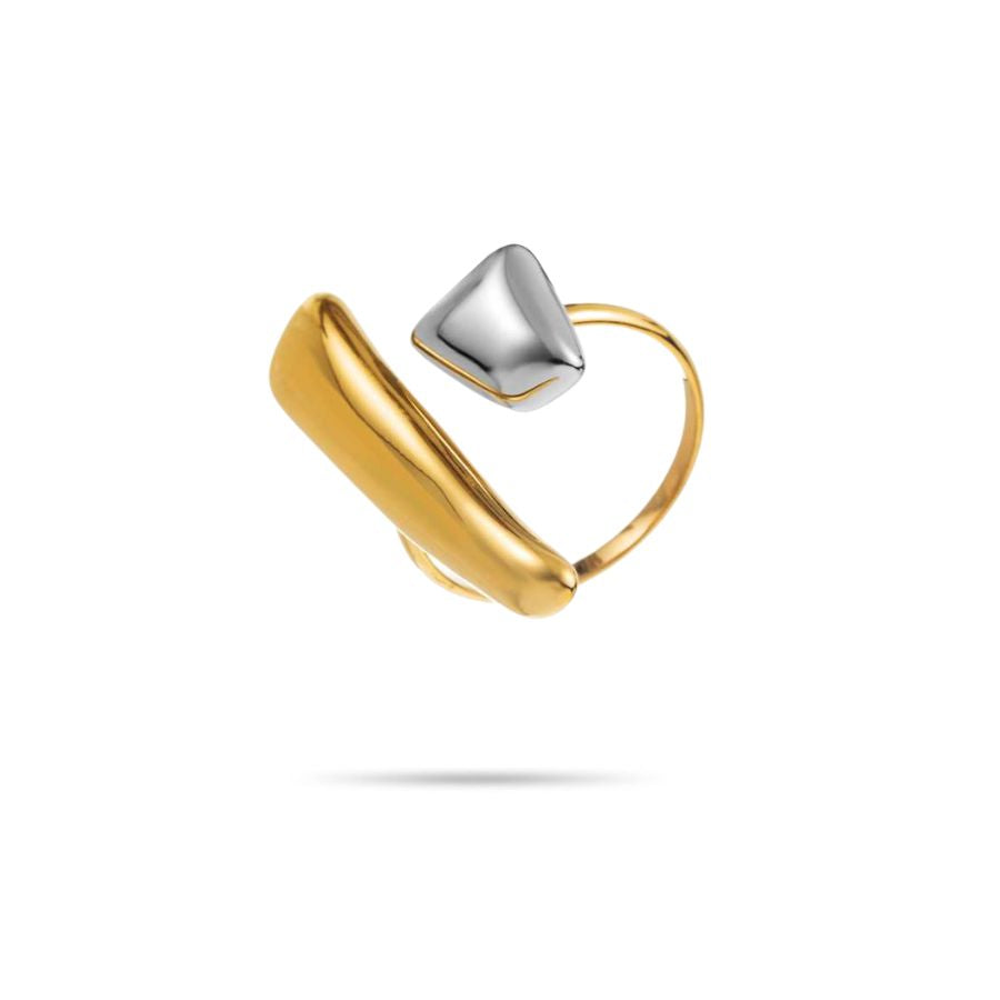 Bague originale asymétrique en acier inoxydable bicolore | Tamara