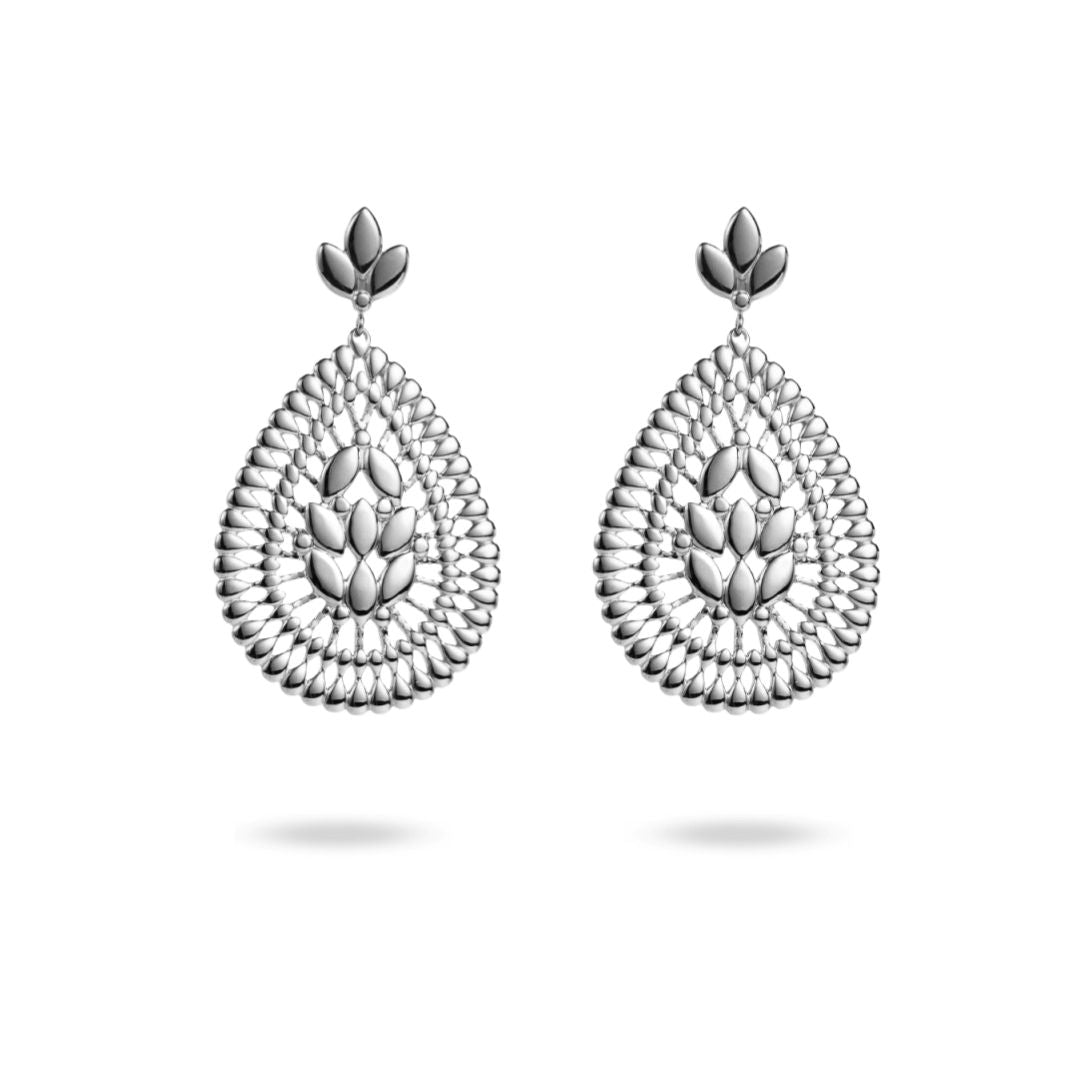 Boucled d'oreilles goutte d'eau rosace acier inoxydable argenté