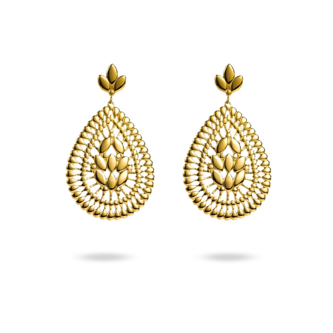 Boucled d'oreilles goutte d'eau rosace acier inoxydable dorée