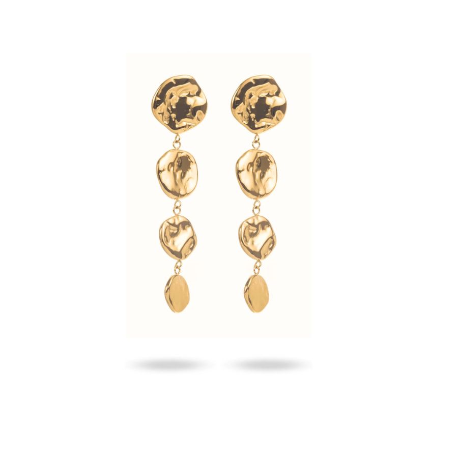 Boucles d'oreilles pendantes dorées anneaux martelés | Eleona