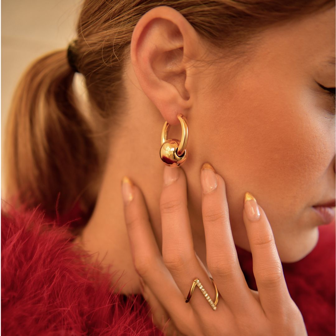Boucles d'oreilles créoles perle en acier inoxydable doré - Charlotte
