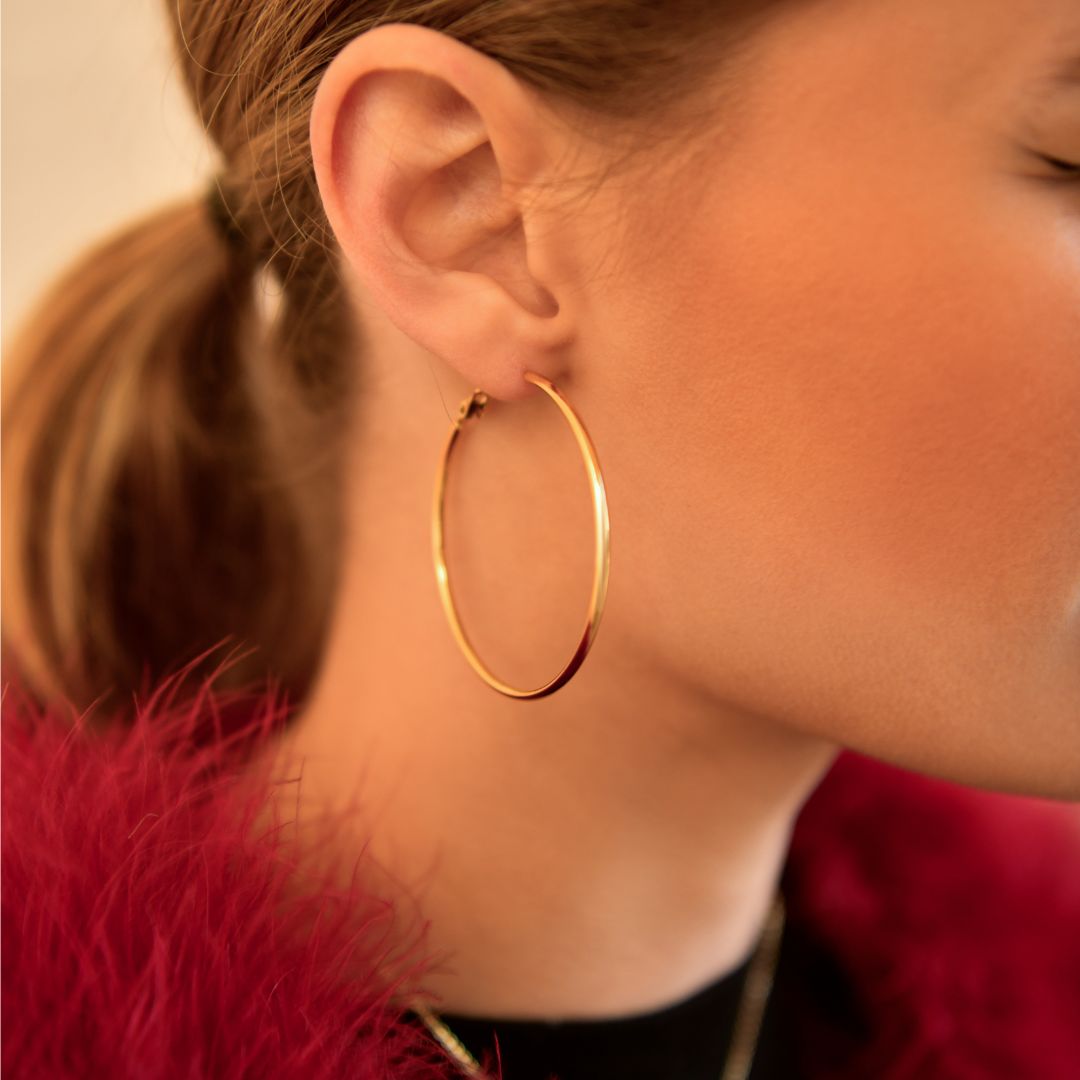 Boucles d&#39;oreilles créoles fines en acier inoxydable doré