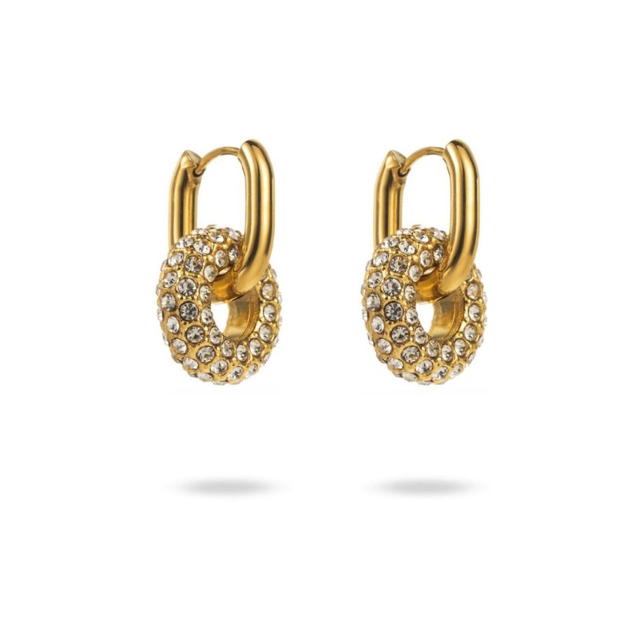 Boucles d'oreilles créoles strass originales en acier inoxydable doré - Laetitia