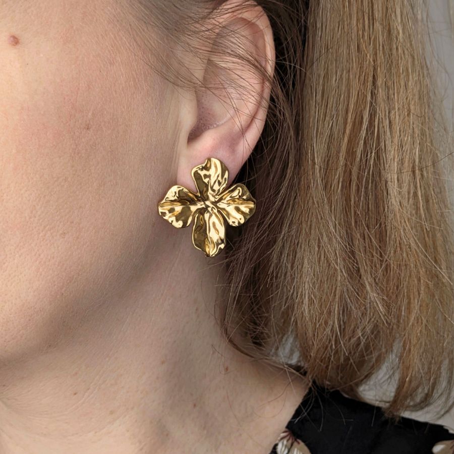 Boucles d'oreilles fleur en acier inoxydable doré