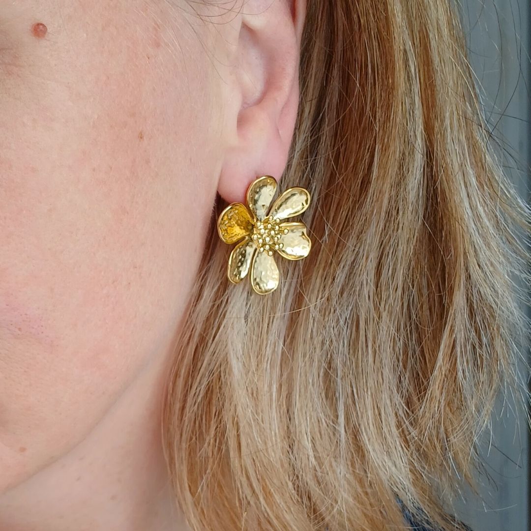 Boucles d'oreilles fleur de cerisier acier inoxydable doré - Daisy
