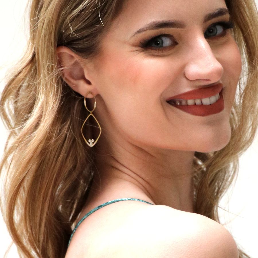 Boucles d&#39;oreilles pendantes en acier inoxydable doré avec strass - Nathalie