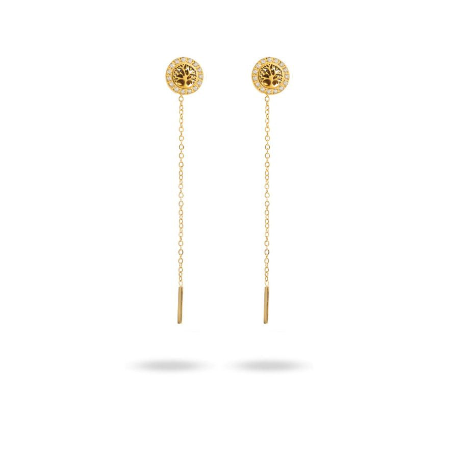 Boucles d'oreilles pendantes arbre de vie à strass en acier inoxydable