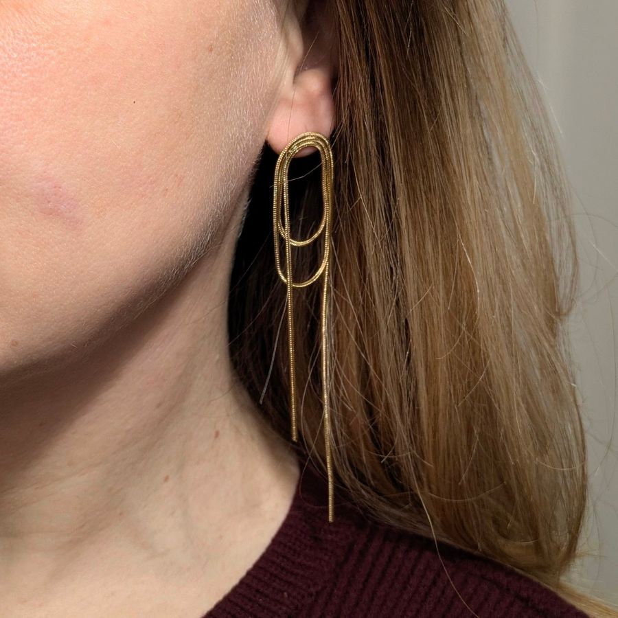 Boucles d'oreilles pendantes chaîne en acier inoxydable doré | Isabelle