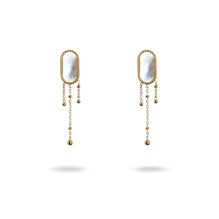 Boucles d'oreilles pendantes en nacre blanche en acier inoxydable doré