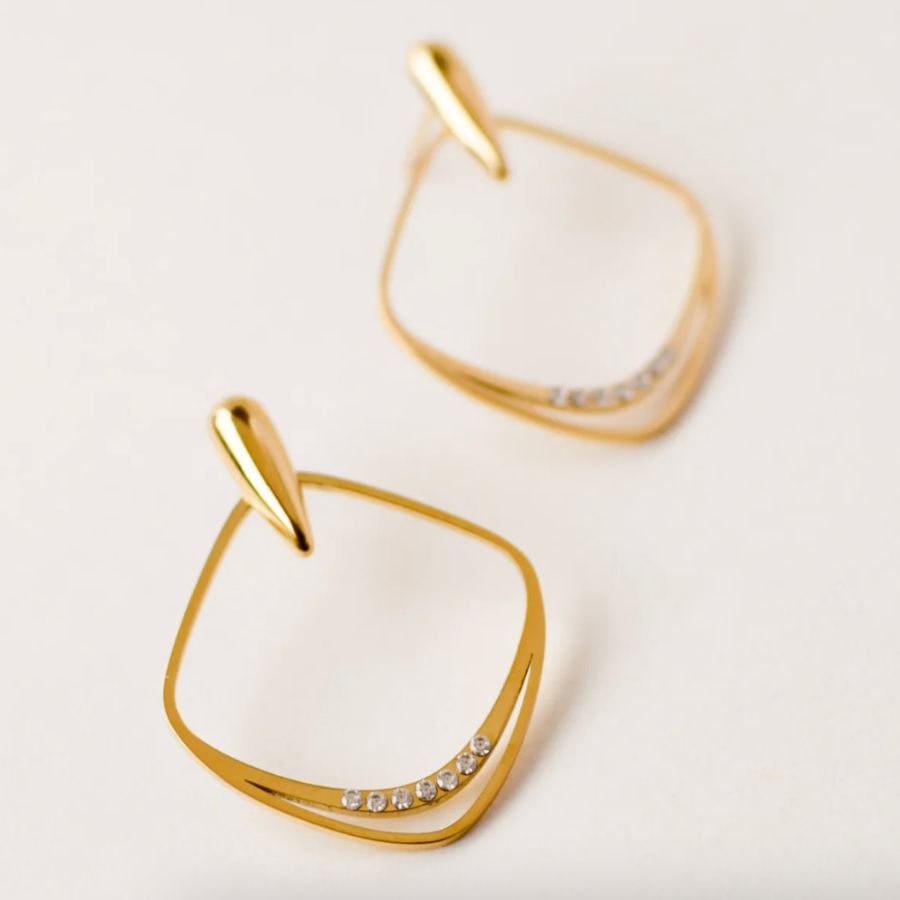 Boucles d'oreilles élégantes fines avec strass en acier inoxydable doré