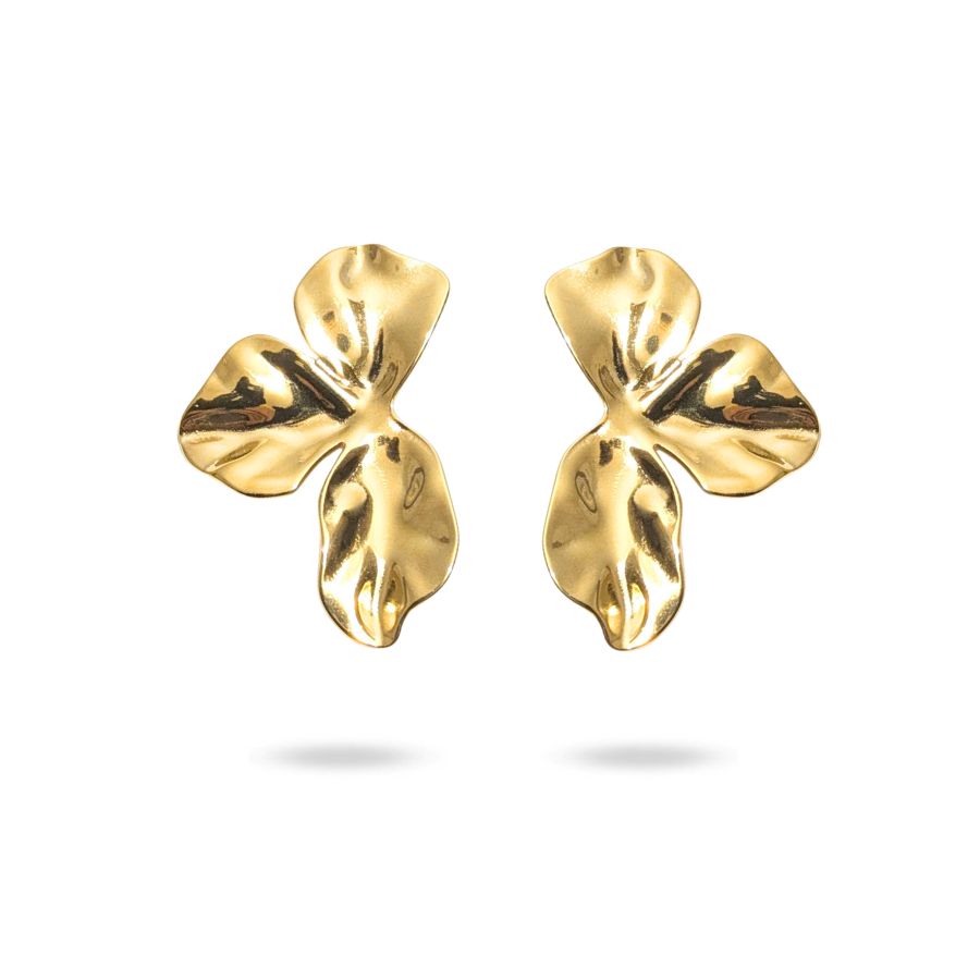Boucles d'oreilles pendantes fleur en acier inoxydable doré | Léanne