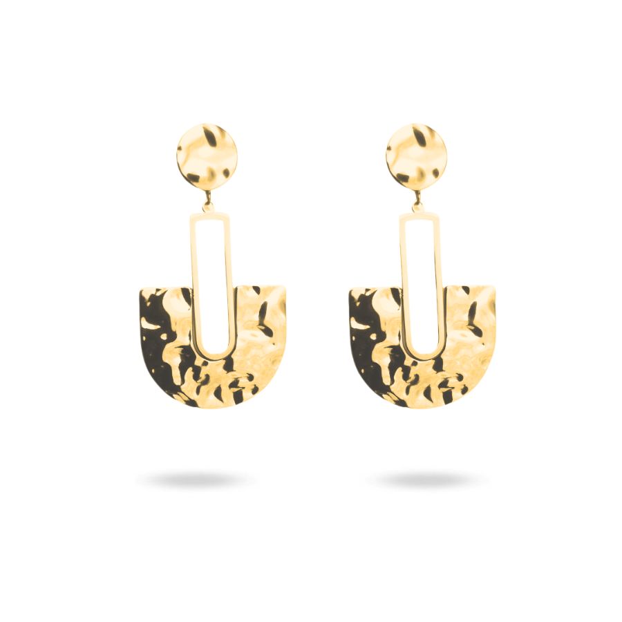 Boucles d'oreilles pendantes martelées en acier inoxydable doré