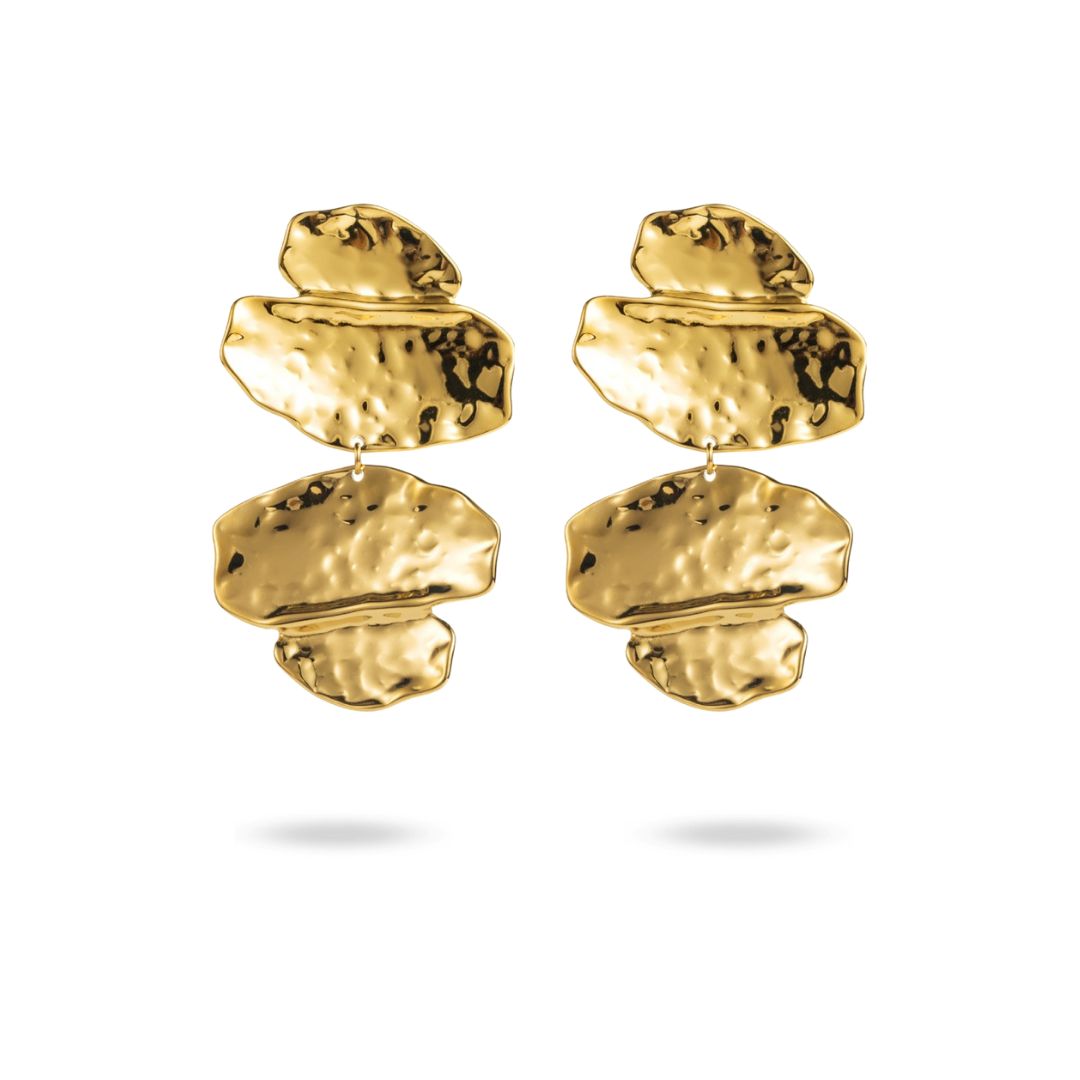 Boucles d&#39;oreilles pendantes originales martelées en acier inoxydable doré - Gwen