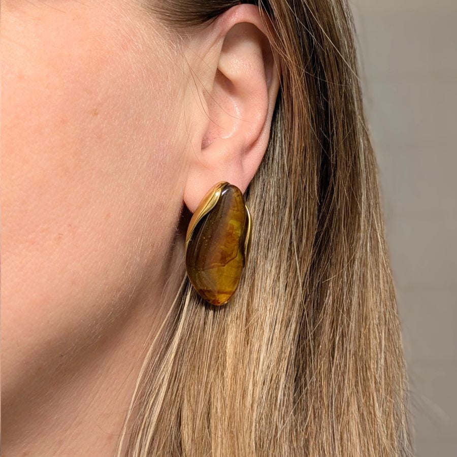 Boucles d'oreilles rétro ovales avec pierre en résine | Lola