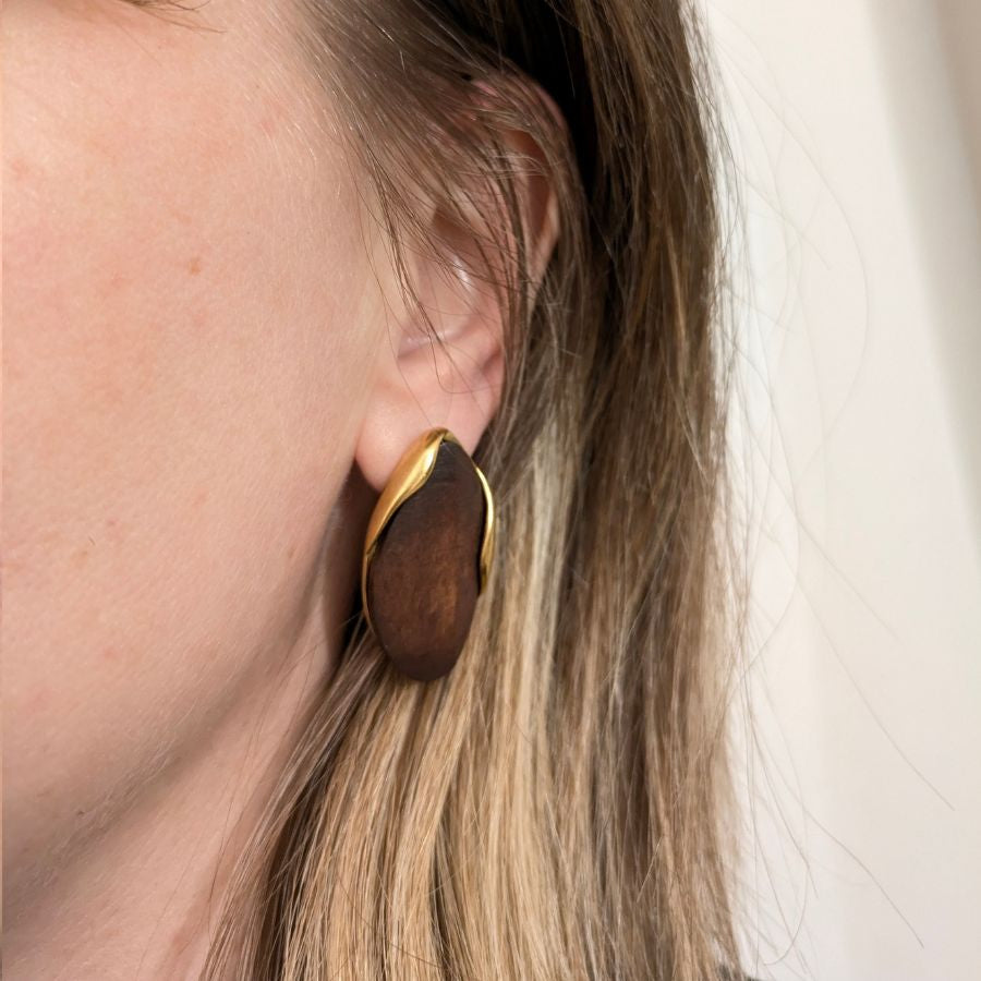 Boucles d'oreilles rétro ovales avec pierre en résine | Lola