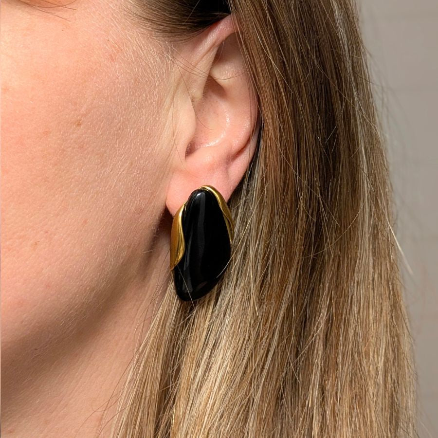 Boucles d'oreilles rétro ovales avec pierre en résine | Lola