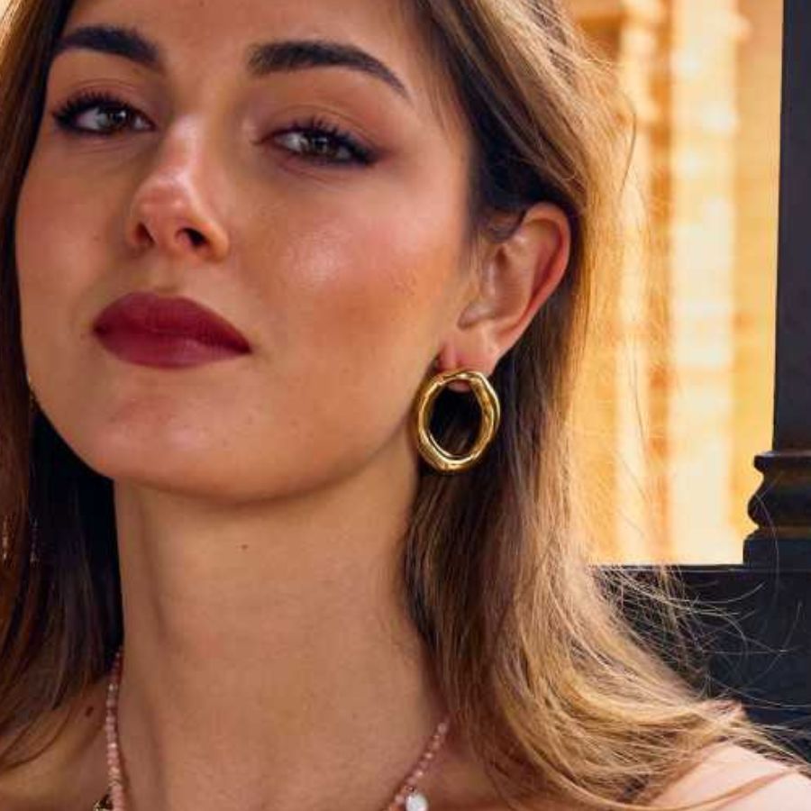 Boucles d'oreilles rondes pendantes originales en acier inoxydable doré