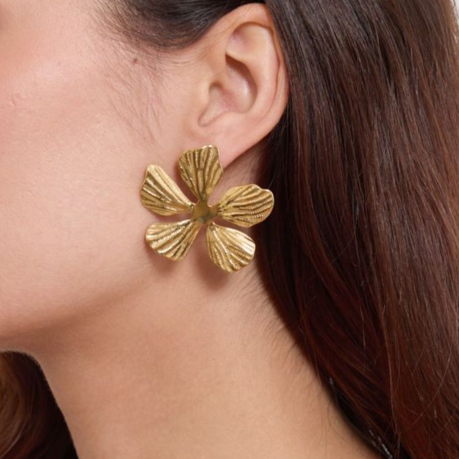 Boucles d&#39;oreilles fleur acier inoxydable doré - Flora