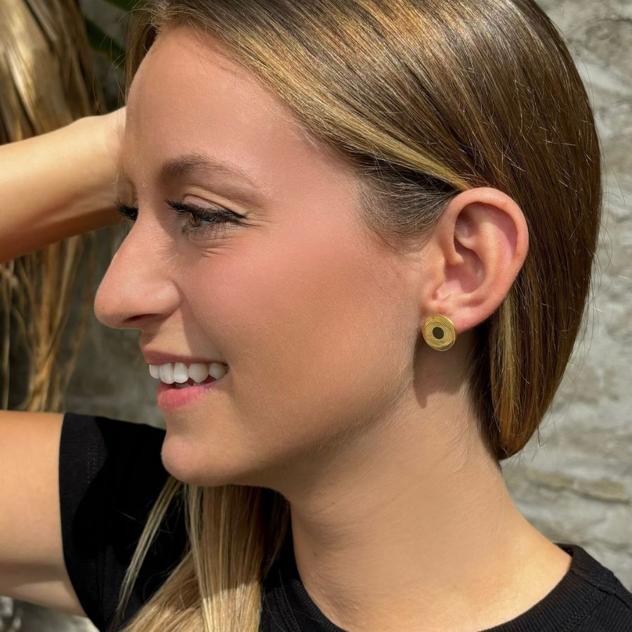 Boucles d'oreilles puces rondes cible carabine ou pistolet en acier inoxydable - Ambre