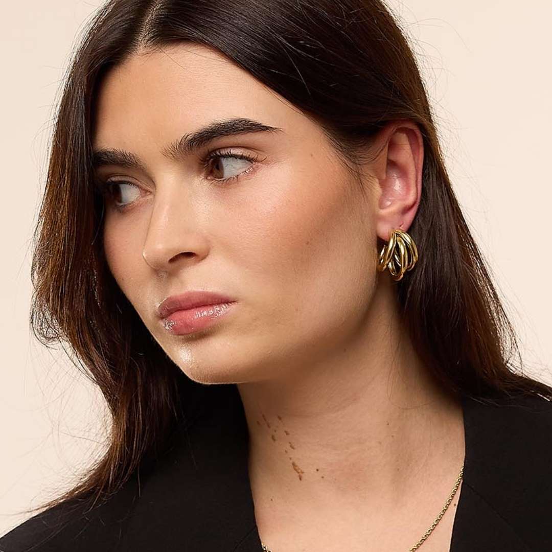 Boucles d'oreilles créoles triples en acier inoxydable doré