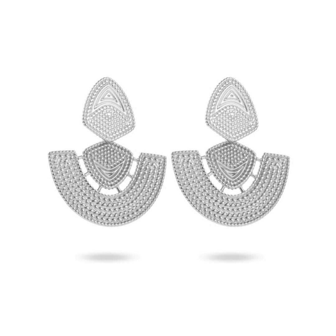 boucles d&#39;oreilles aztèques en acier inoxydable argenté