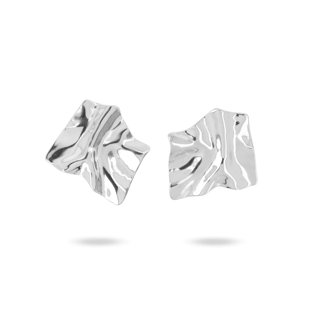 Boucles d&#39;oreilles carrées effet froissé en acier inoxydable argenté